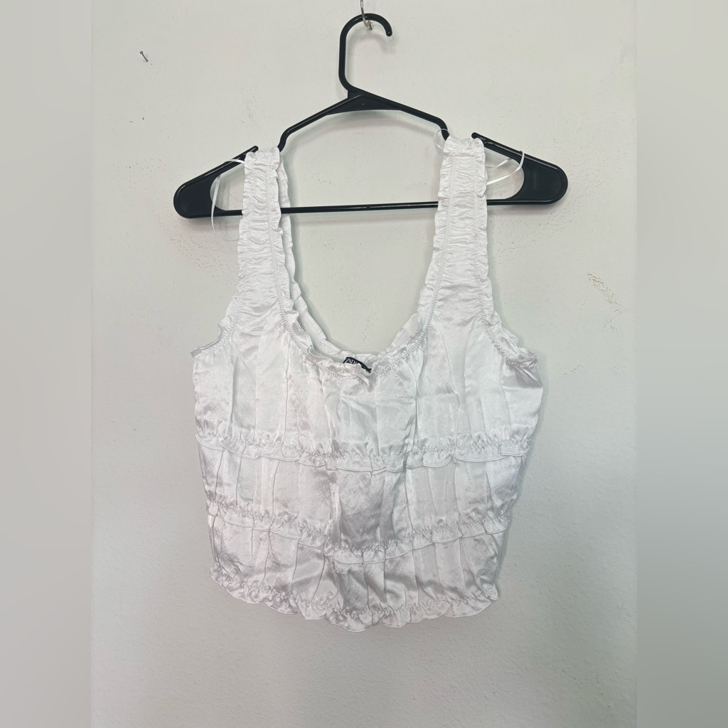 Zara Nwt Pearl White Ruffle Tank Blouse Sz Medium